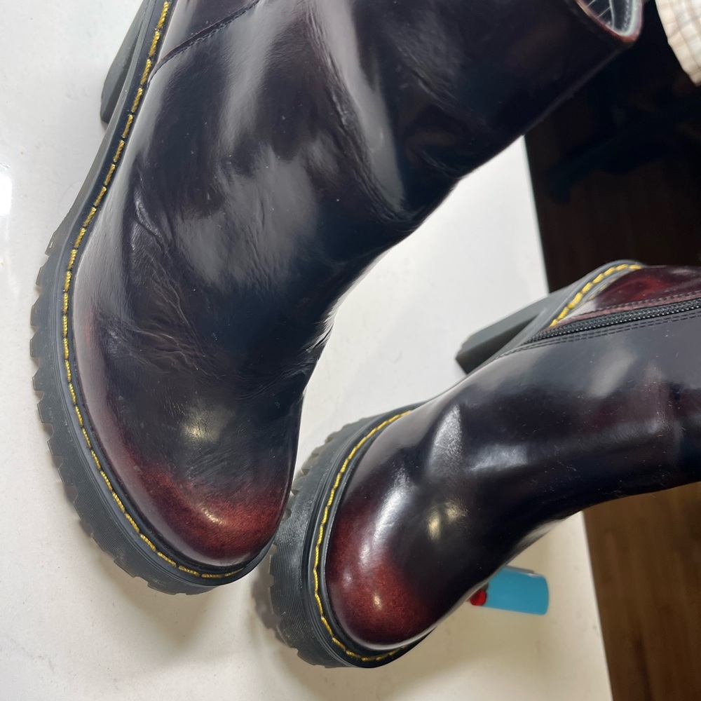 Dr. Martens Magdalena Platform Leather Heeled Boots Womens 5 Cherry Red Side Zip - Picture 7 of 7
